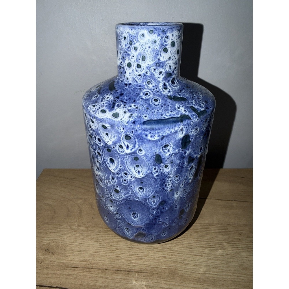 Faiancas Ramos Blue White Ceramic Pottery Vase Made In Portugal Peacock Large